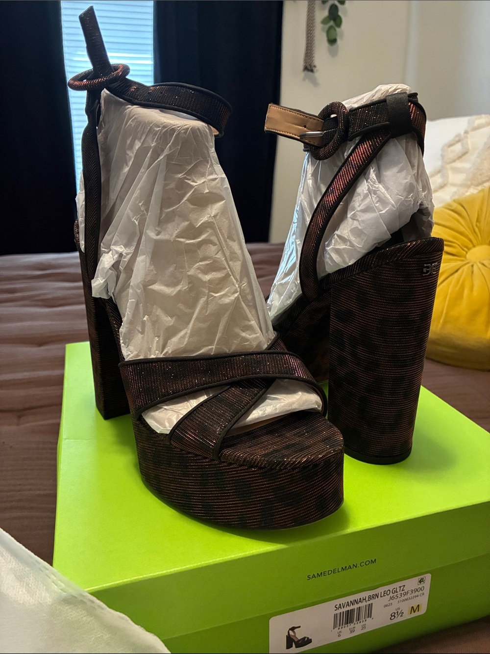 Sam Edelman Metallic leopard Platform Ankle-Strap Heels